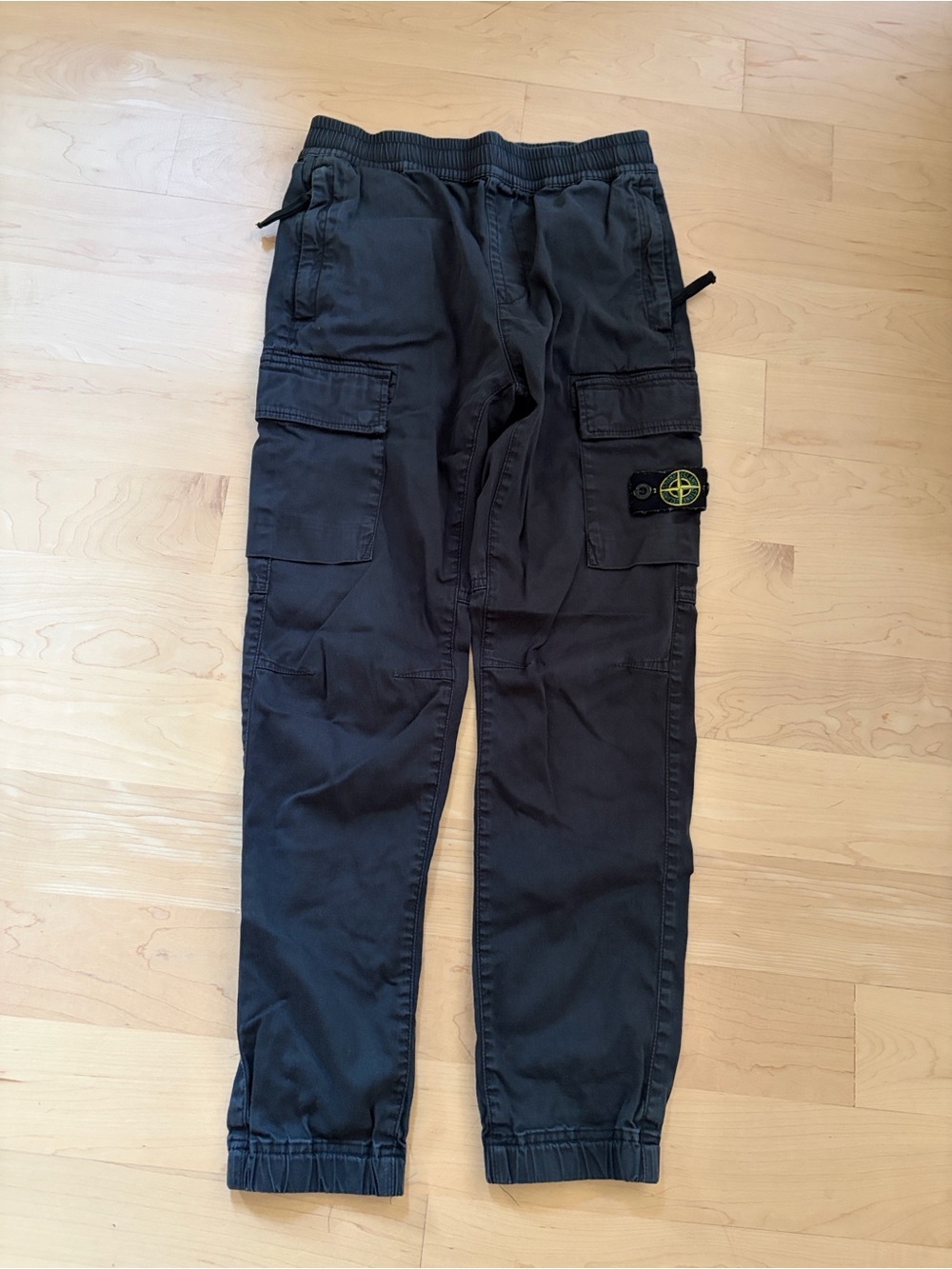 Stone Island Boys Black Cargo Pants with Badge